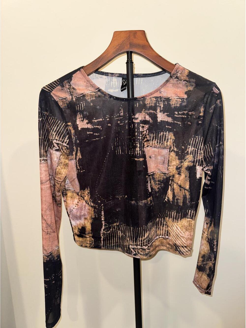 Windsor Abstract Mesh Long Sleeve Top Y2K Sheer Grunge